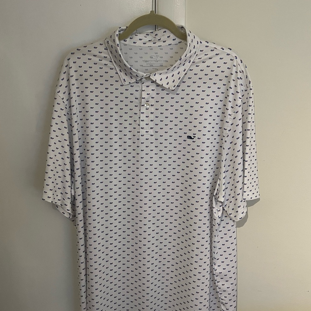 Vineyard Vines Men's White American Flag Whale Print Polo Shirt